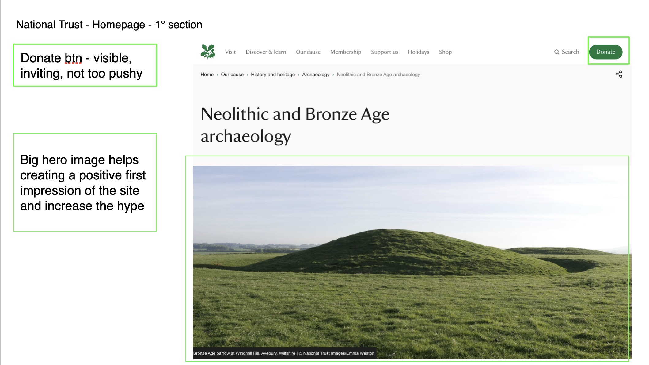 National Trust homepage used for competitive benchmarking