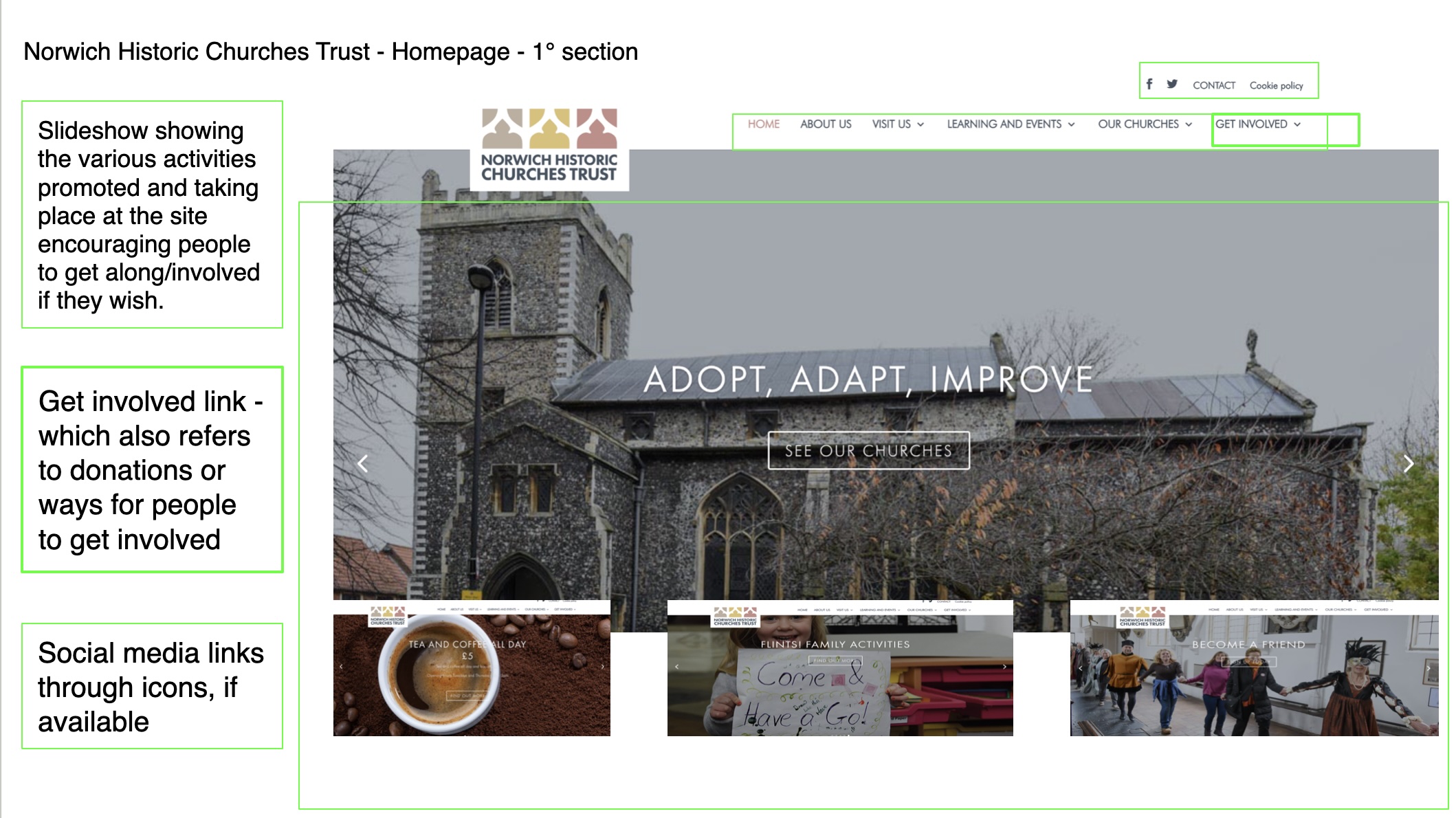 Norwich Historic Trust homepage used for competitive benchmarking