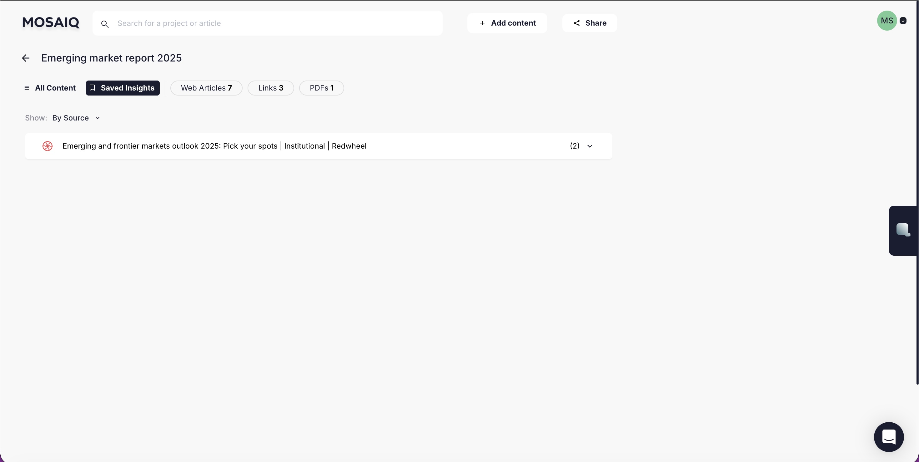 Saved Insights UI screenshot 1