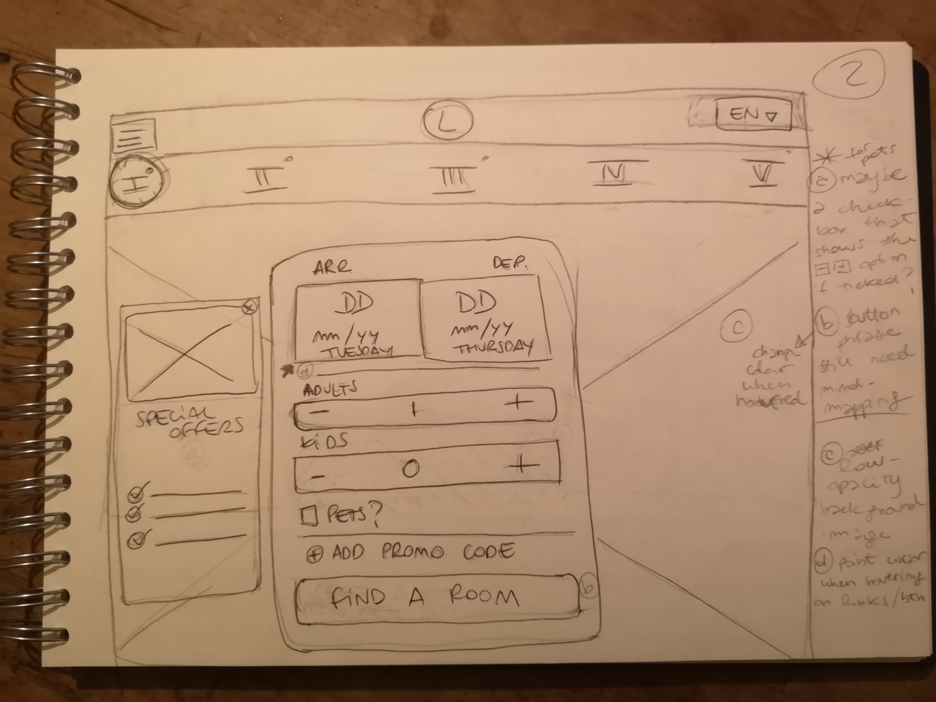 Early sketches for booking flow