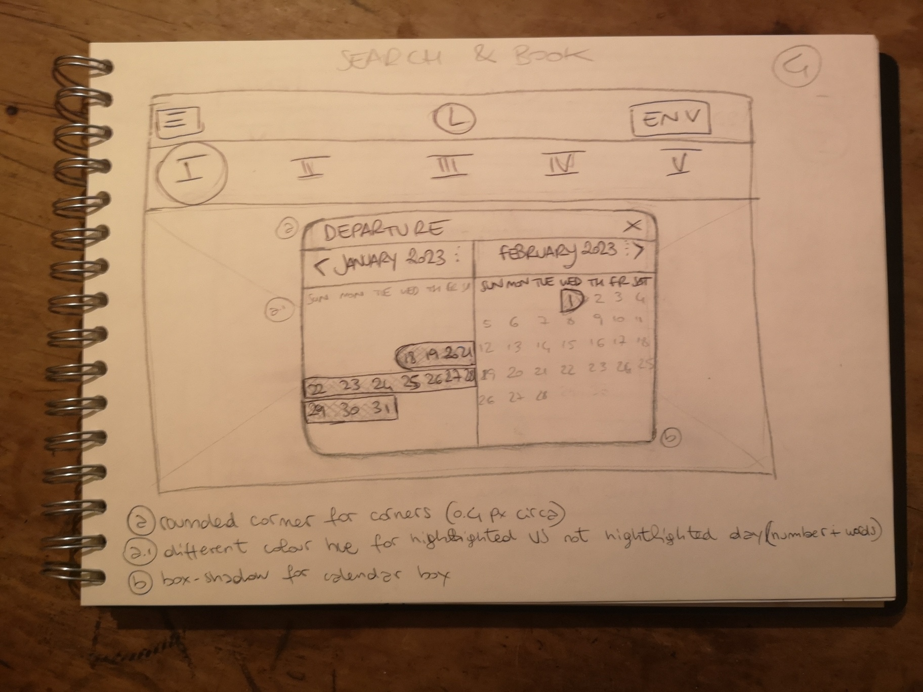 Early sketches for booking flow