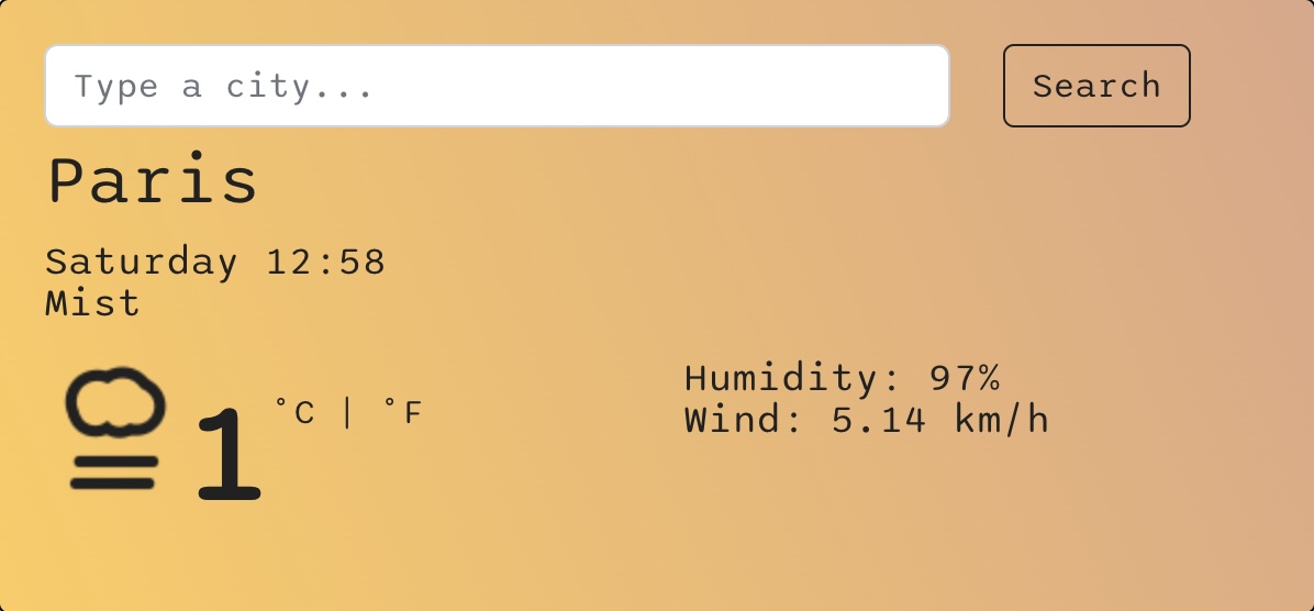 Responsive image. Thumbnail image of the weather app for desktop coded with React